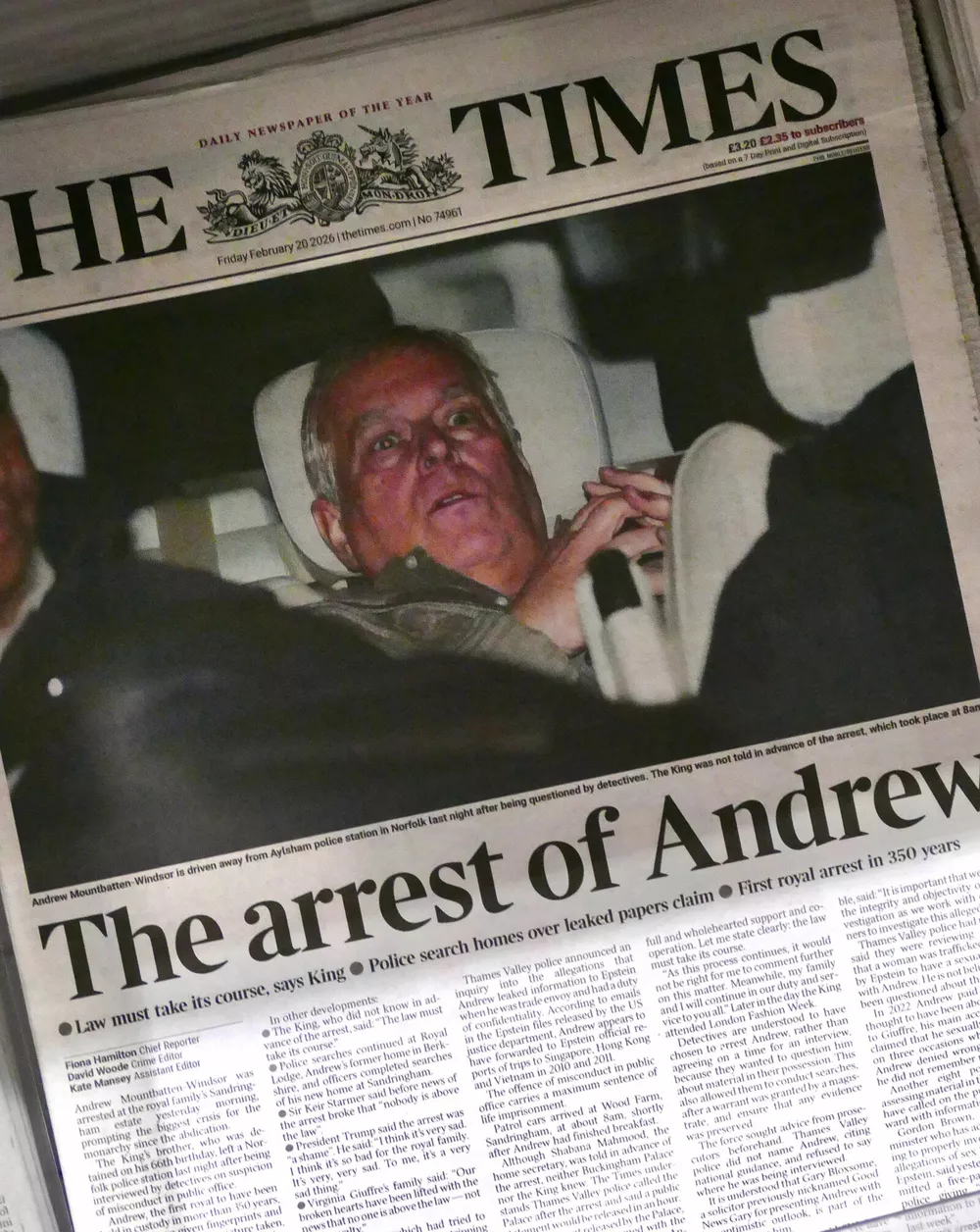 Принц Эндрю на обложке The Times