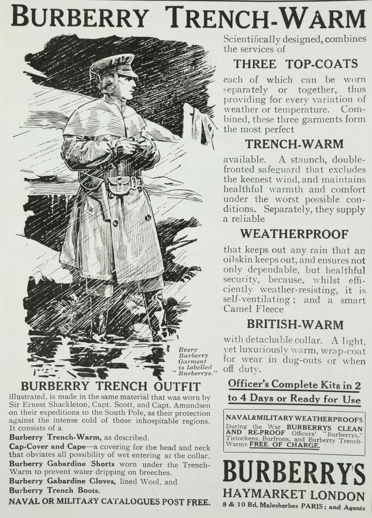 Реклама пальто-тренча Burberry, 1916 г.