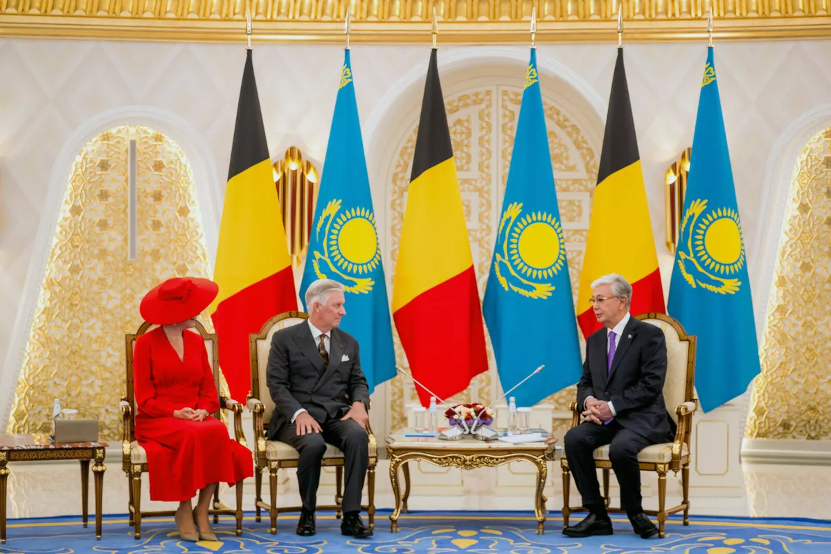 Президент Казахстана Касым-Жомарт Токаев, королева Бельгии Матильда и король Бельгии Филипп
