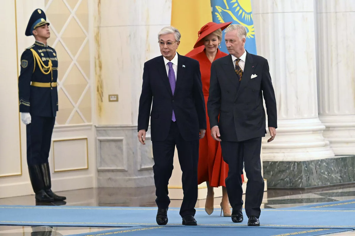 Президент Казахстана Касым-Жомарт Токаев, королева Бельгии Матильда и король Бельгии Филипп