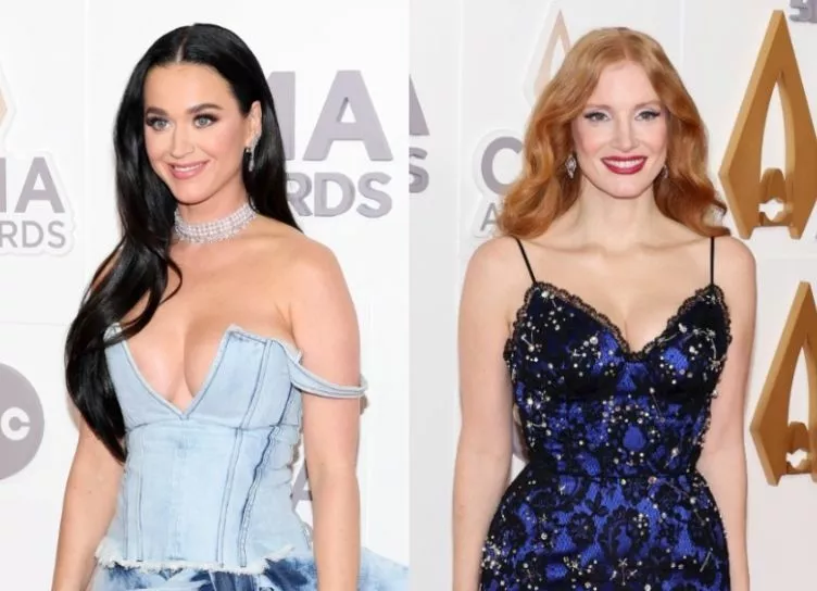 Блестки, кружева и деним: Кэти Перри и Джессика Честейн на премии CMA Awards